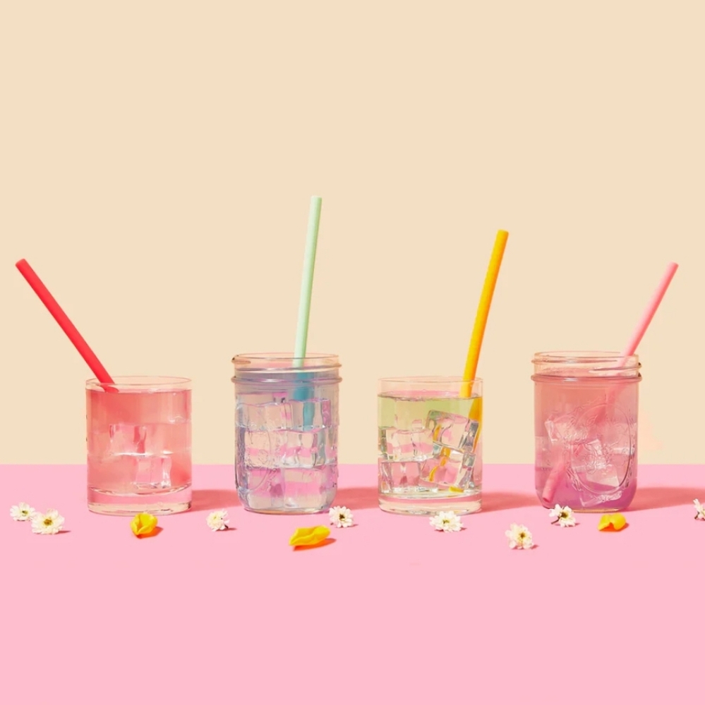 Chic & Tonic Silicone Eco Friendly Reusable Straw Set NIB